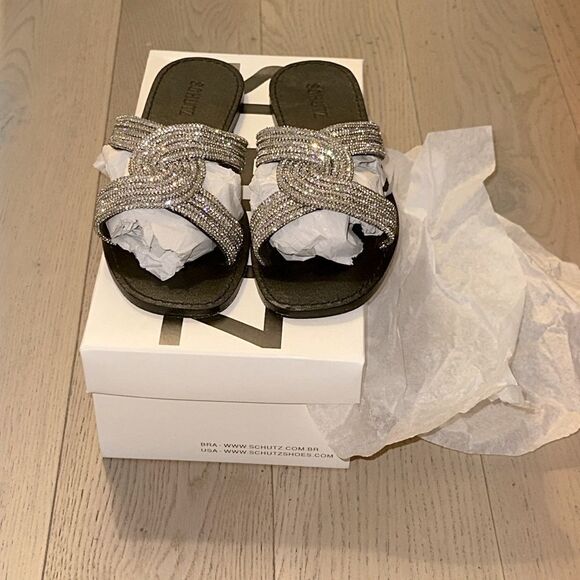 Schutz Alivia Embellished Twist Flat Sandals Used Once - Picture 8 of 12